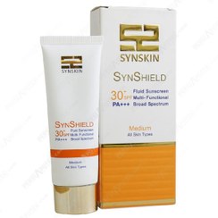 تصویر ضد آفتاب فلوئید ساین اسکین +SPF30 ساین شیلد رنگی 50 میل Synskin SynShield Spf30+ Fluid SunScreen Tinted 50ml