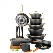 تصویر سرویس 24 پارچه گرانیتی فورج مدل viola ( دسته و درب طلایی) برند EVIZ 