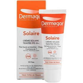 تصویر کرم ضد آفتاب رنگی درماگور فاقد چربی SPF50 Dermagor solaire Sunscreen tinted SPF50 oil free Cream 40ml