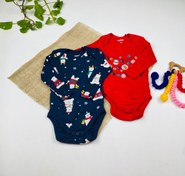 تصویر ست دو عددی بادی نوزادی آستین بلند برند لوپیلو طرح کریسمسی و برف سرمه ای رنگ 