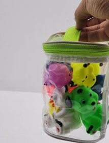 تصویر عروسک حمام کیف دار ناب سل مدل بسته 8 عددی حیوانات 