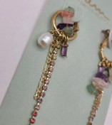 تصویر گوشواره دخترانه| گوشواره سنگ نیمه قیمتی|گوشواره سبک پاندورا|گوشواره ترند‌||گوشواره زنجیری سنگی|گوشواره پینترستی 