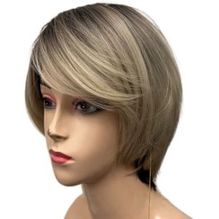 تصویر کلاه گیس زنانه کوتاه آمبره بلوند و مشکی طبیعی 