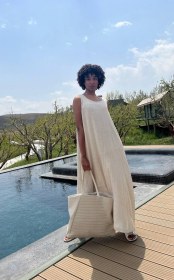 تصویر پیراهن دلسی کرم لینن-051M 