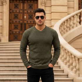 تصویر بافت مردانه زیتونی یقه هفت Seria مدل 1987 