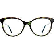 تصویر عینک طبی زنانه GUESS مدل 2768 | فریم گربه‌ای قهوه‌ای پلنگی با دسته‌های آبی فنری 