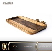 تصویر سینی چوبی برنجی گلدکیش Golden Bird کد GK829459 