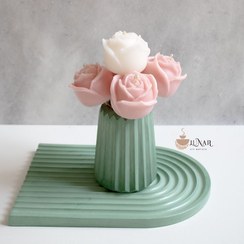 تصویر ست گلدان لینا و استند رنگین کمان و گل های رز شمع 