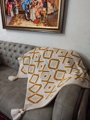 تصویر شال مبل پانج دست‌ساز ۱۴۰×۱۷۰ سانتی‌متر بافت برجسته و شیک برای کاناپه و مبلمان - قهوه ای روشن 