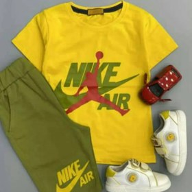 تصویر ست پسرانه تیشرت و شلوارک نایک ارسال رایگان - سبز،مشکی / سایز ۵۵ Nike