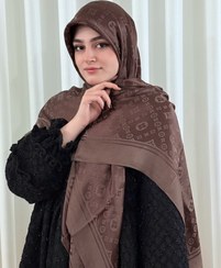 تصویر روسری نخ ابریشم ژاکارد قواره۱۴۰طرح لویی ویتون - قهوه ای 
