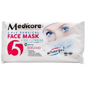 تصویر ماسک سه لایه سفید مدیکور 5 عددی Medicor 3 Ply Face Mask 5Pices