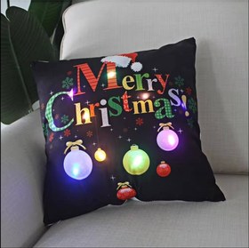 تصویر کاور کوسن دکوراتیو لایتدار LED با روکش مخمل - طرح LED light up and velvet Christmas Throw Pillow Cover