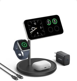 تصویر شارژر بی سیم مگنتی Anker MagGo Wireless Charging Station (3-in-1 Stand) Qi2 مدل B25M3 