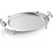 تصویر سینی بیضی دسته نقره ای نگینی پایه دار ریور کد 1526 