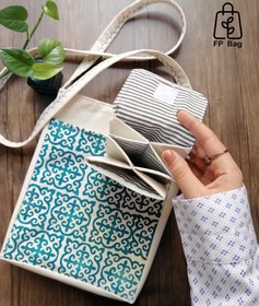 تصویر کیف پارچه ای با طرح چاپ دستی سنتی-پنبه الیاف طبیعی handprinted handmade fabric bag