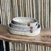 تصویر سبد حصیری قیطان دوزی بیضی پک سه سایزی 