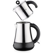 تصویر چایساز و کتری برقی استیل کرکماز ترکیه مدل Hasbahçe A851 - مشکی Korkmaz Hasbahçe Electric Kettle Glossy-Black A851