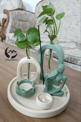 تصویر ست دکوری سنگی متفکر - کرم سبز تیره 