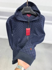 تصویر هودی زیپ‌دار مردانه گوچی (Gucci) مستر کوالیتی طرح تمام‌لوگو سرمه‌ای - XL 