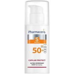 تصویر کرم ضدآفتاب و محافظ صورت کاپیلار پروتکت مناسب پوست کوپروز و روزاسه Pharmaceris SPF50 