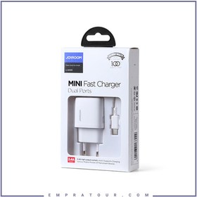 تصویر آداپتور شارژ دو پورت همراه با کابل جویروم JOYROOM Mini Fast Charger Dual Ports L-2A123 