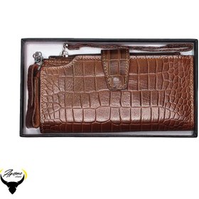 تصویر ست دوتیکه کیف پول اسپرت و جاکلیدی چرم طبیعی کد 183 - قهوه ای کورو Card Holder set and key holder