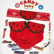 تصویر ست جوراب نخی و هد توری یلدایی طرح هندوانه - فروشگاه لباس بچگانه لیلو کید 