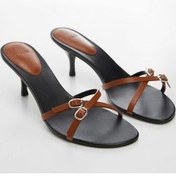تصویر صندل زنانه با باند چرمی اورجینال MANGO 
