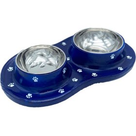 تصویر ظرف آب و غذای سگ و گربه پرس پت مدل پلیمری رنگ آبی کاربنی 