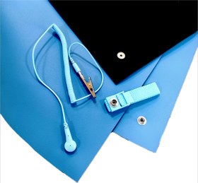 تصویر پد آنتی استاتیک به همراه اتصالات و دستبند 