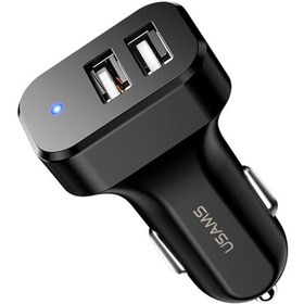 تصویر شارژر فندکی یوسامز مدل US-CC087 C13 با کابل میکرو USB USAMS US-CC087 C13 2.1A Dual USB Fast Charging Car Charger With microUSB Cable