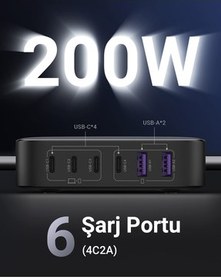 تصویر شارژر NEXODE 200W GAN II 6 DESKTOP STATION CHARGER 4XUSB C 2XUSB A GRAY 40914 Ugreen 