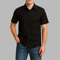 تصویر پیراهن آستین کوتاه نگین دار رنگ مشکی 