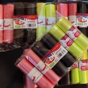 تصویر کیسه زباله رولی رنگی - قرمز و سبز و آبی و مشکی 