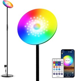 تصویر چراغ پایه دار هوشمند وای فای /ریموت Zombber Zombber Torchiere Floor Lamp with Remote, RGBW Smart WiFi LED Standing Lamp, Modern Dimmable Color Changing Tall Corner Lamp for Living Rooms Bedrooms, Compatible with Alexa & Google Home, Black