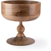 تصویر ظرف پذیرایی لبه بلند پایه دار چوب گردو سایز کوچک 