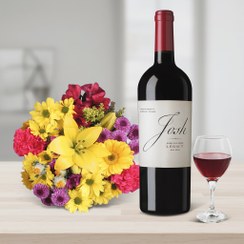 تصویر دسته گل ترکیبی با شراب کد80(آمریکا) 