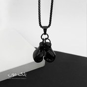 تصویر گردنبند مردانه دستکش جفتی بوکس مشکی 