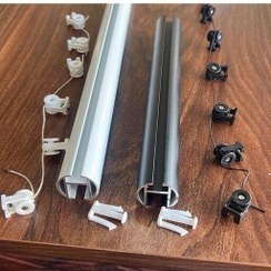 تصویر چوب پرده مینیمال طول 150 سانتی متر مدل گرد آلومینیومی گیره خارجی 