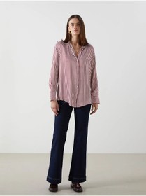 تصویر پیراهن زنانه اورسایز کلاسیک قرمز خط‌دار ال‌سی‌وای‌آی‌کی‌آی‌کی | LC Waikiki | 899727075 | اورجینال 