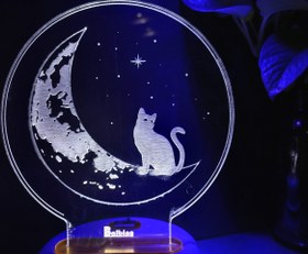 تصویر چراغ خواب طرح ماه و گربه 