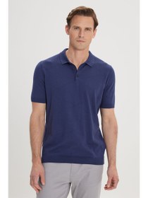 تصویر خرید اینترنتی پلیور مردانه سرمه‌ای برند AC&Co / Altınyıldız Classics S000394456 Erkek Lacivert %100 Pamuk Standart Fit Normal Kesim Jakarlı Kendinden Desenli Polo Yaka Triko Kazak