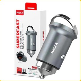 تصویر شارژر فندکی هیسکا مدل HCC-306 به همراه کابل Type-C Hiska HCC-306 Car Charger