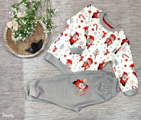 تصویر ست بلوز و شلوار بچگانه کریسمسی مناسب دختر و پسر سایز ۵۰ 