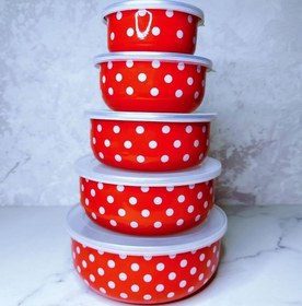 تصویر ست لعابی خال خالی قرمز 