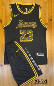 تصویر ست بسکتبال لیکرز رنگ مشکی شماره 23 کیفیت +A تایلندی Lakers basketball set, black color, number 23, Thai quality +A