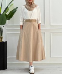 تصویر دامن لینن مدل جیب‌دار دکمه‌دار کد 19901042 