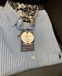 تصویر پیراهن آستین بلند راه راه نخ پنبه تک جیب 