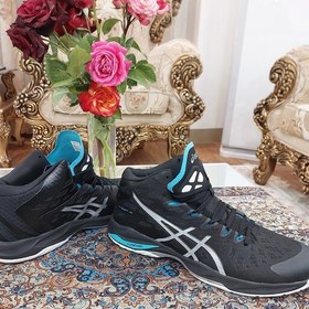 تصویر کفش والیبال و هندبال اسیکس وی سویفت ویتنام asics vswift ff رنگ سورمه ای فیروزه ای سایز 45 و 46 